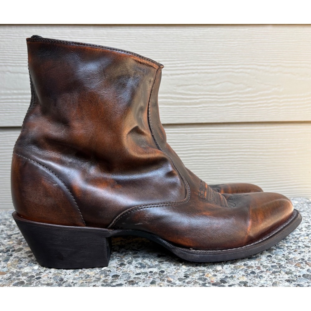 Laredo Fletcher Men's Burnished Brown Leather Zip Up Western Cowboy Ankle Boots